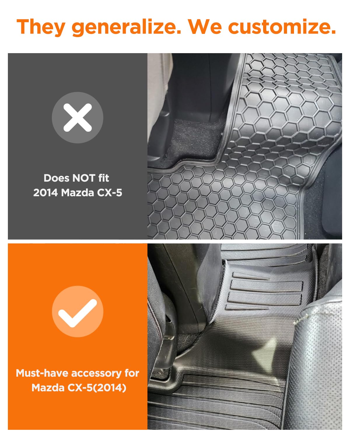 All Weather Car Floor Mats for Mazda CX5 2013 2014 2015 2016 1st Gen Automotive Cargo Liner Full — view 3