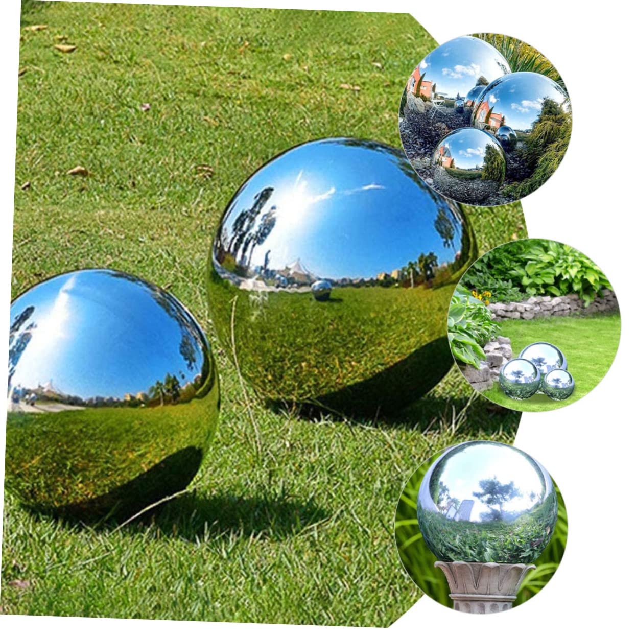 GALPADA Hollow Ball Decor 5pcs Stainless Steel Balls Mirror Polishing Garden Decorations for Outdoor