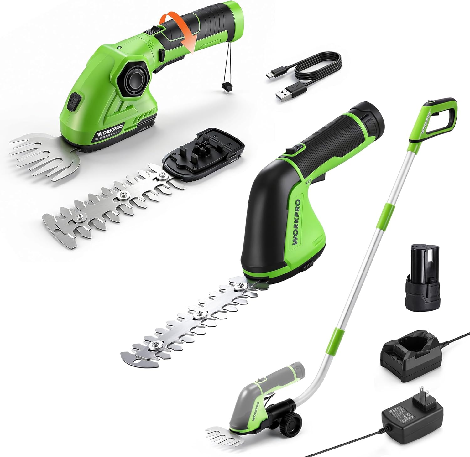 WORKPRO Cordless Grass Shear & Shrubbery Trimmer with 37’’ Wheeled Extension Pole