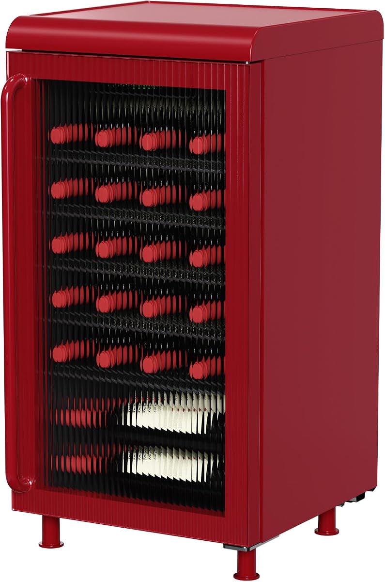 Frigidaire, 3.0 pies cúbicos, refrigerador retro para 87 latas/26 botellas, refrigerador central para vino/bebidas, barra superior incorporada, puerta de vidrio estriada
