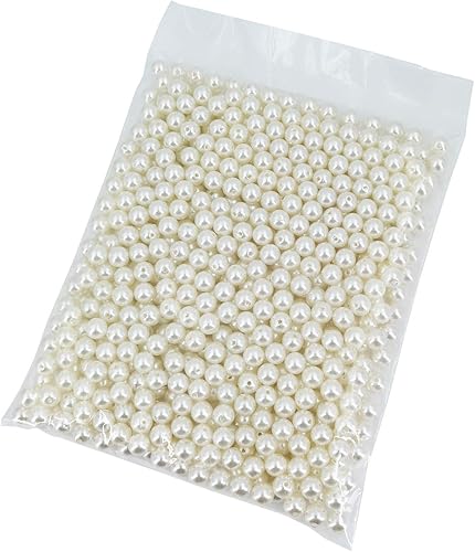INSPIRELLE 600 cuentas de perlas sintéticas de 0.394 in de color marfil de acrilonitrilo butadieno estireno, redondas, sueltas, cuentas espaciadoras