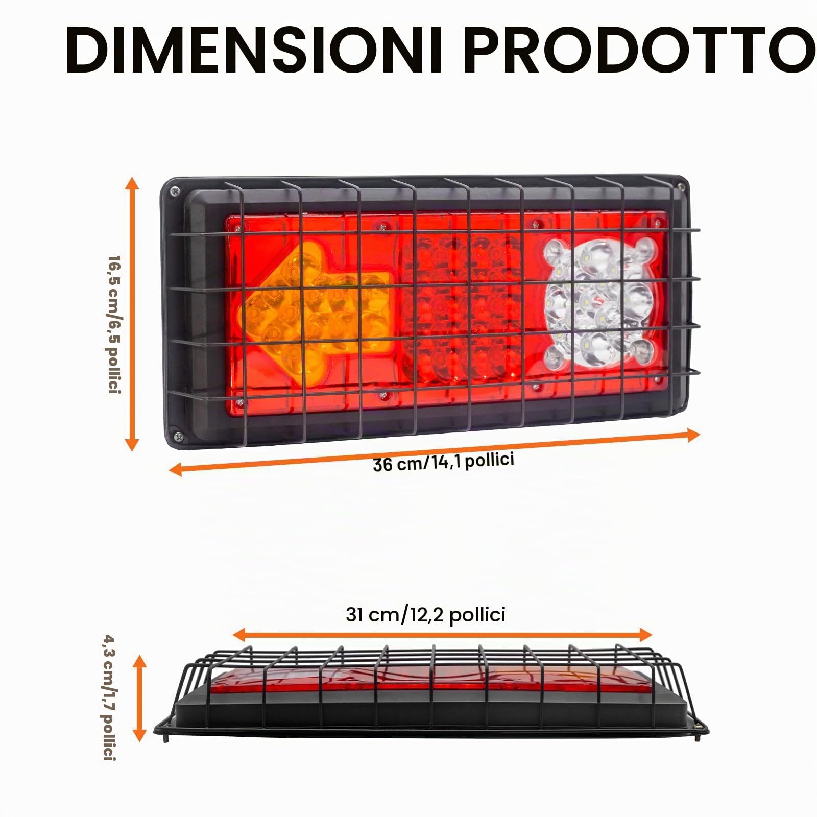 Kit Luci Posteriori Led per Rimorchio 24V,Multifunzione Fanale Posteriori Rimorchio LED Indicatore di Direzione a Freccia per Caravan Furgone Camion Autocarro Trattore(con rete di ferro