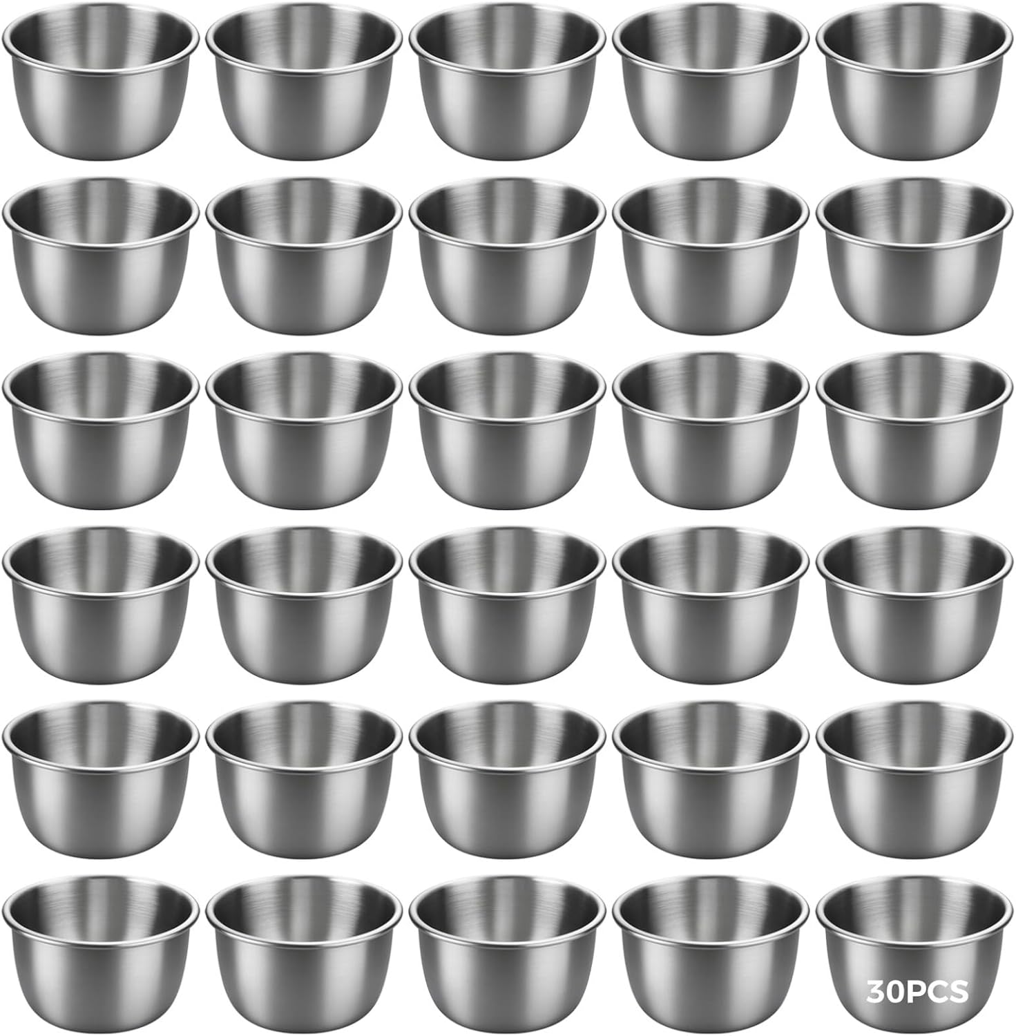 30 Condiment Sauce Cups with Lids Stainless Steel, Portable Dipping Cups 40 Ml / 1.35 Oz, Leak-Proof, for Lunch Box, Kitchen, Outdoor