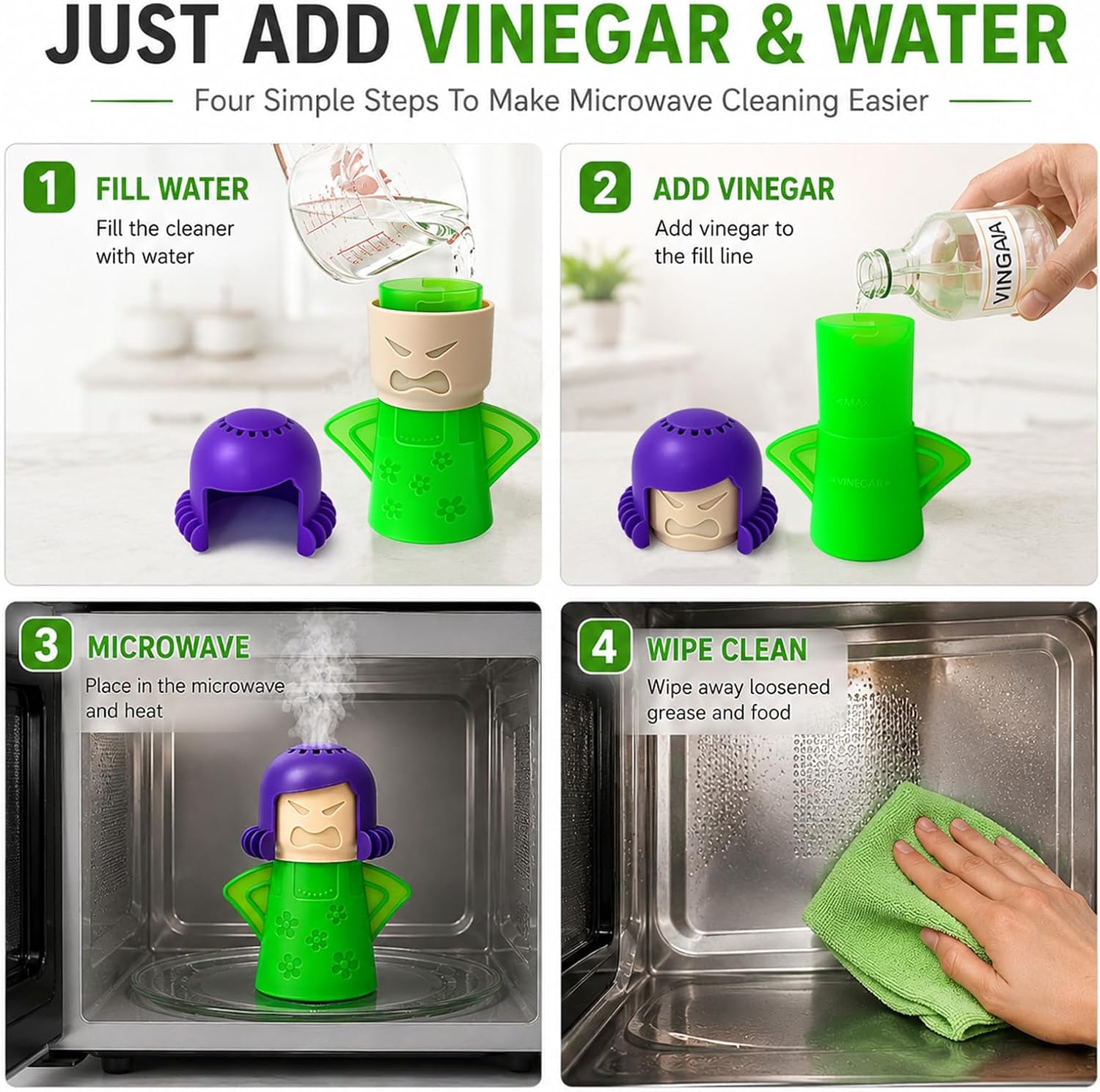 Microwave Steam Cleaner Funny Kitchen Cleaning Gadget (Green)