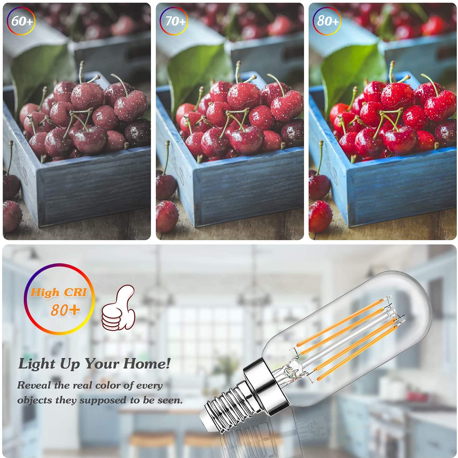 Bombilla LED filamento Edison 4 W, 400 lúmenes, candelabro Bas 00 K, luz blanca cálida, bombillas tubulares Edison T25 vintage, no regulables, paquete 4