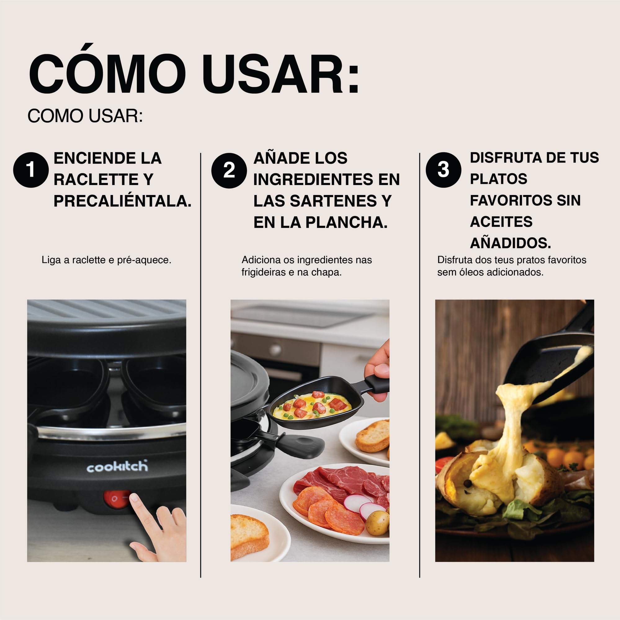 Raclette 8 Personas - Plancha Redonda Grill Antiadherente y 8 Sartenes, Parrilla eléctrica para asar Carne, Verduras y fundir Queso