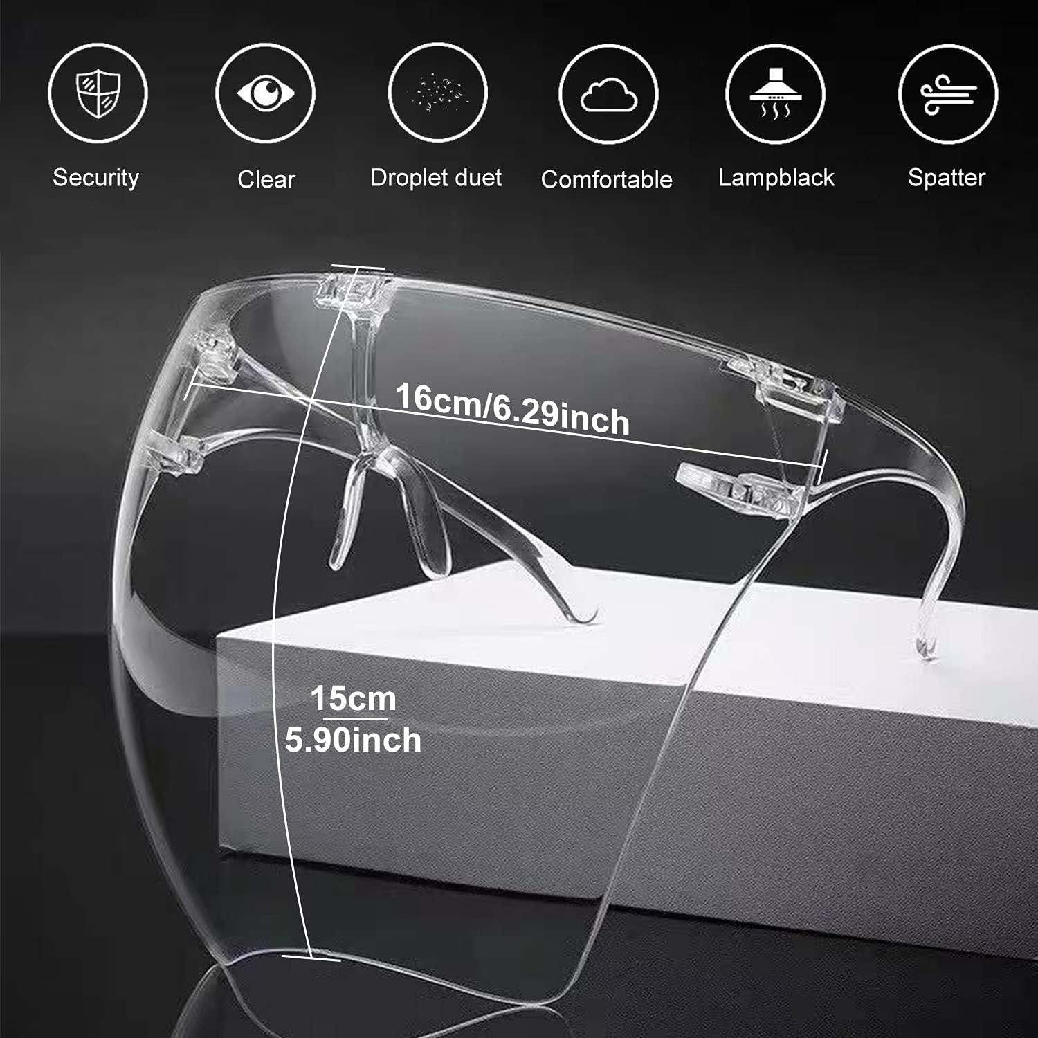 Face Shield, 2 Pack Clear Full Face Protective Safety Shields with Glasses Frame and 4 Sizes Nose Bridges for Men Women Kids