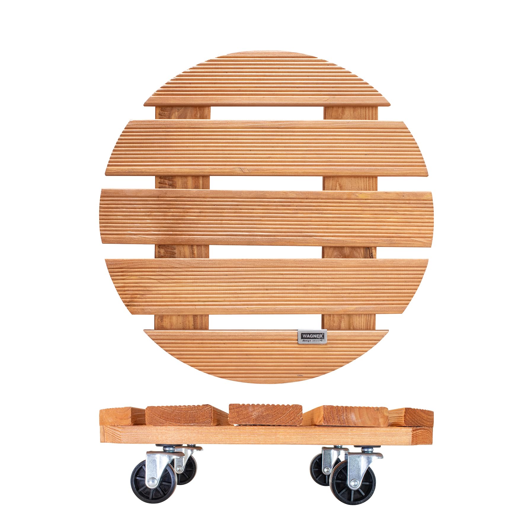 WAGNER Support à roulettes pour Pot de Fleur Toscana Ø 38 x 10,5 cm I intérieur + extérieur I Roule Pot en Bois Massif certifié FSC®, Terracota I Capacité de Charge 150 kg I Made in EU - 20016301
