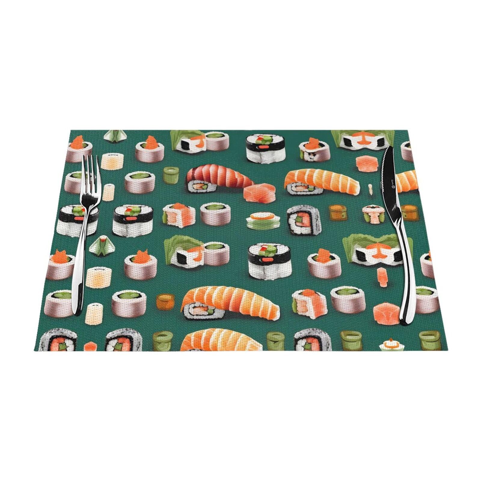 Placemats Set of 6,Table Mats Washable Placemat Decoration, Sushi Food Pattern Print