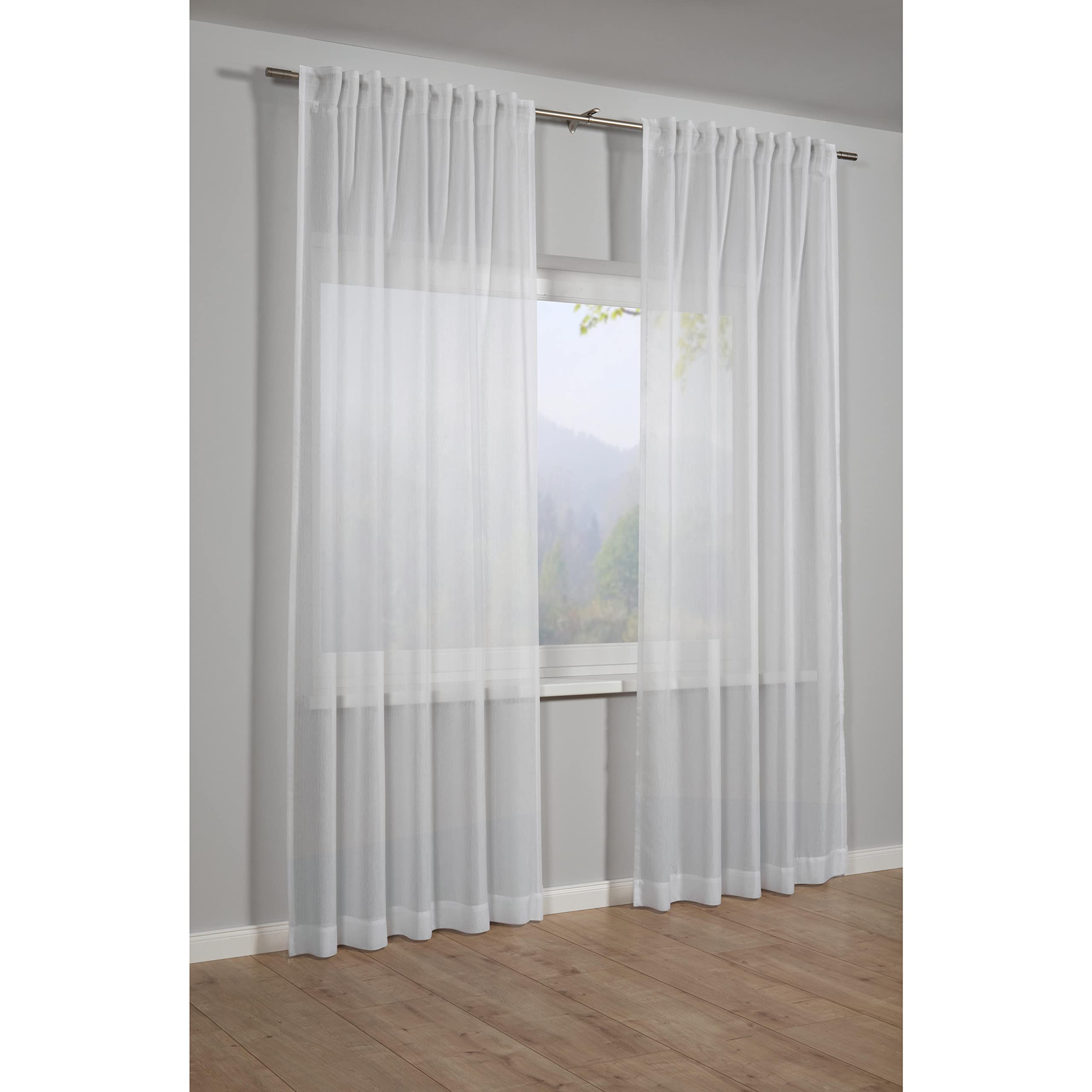 GARDINIA Curtain with Concealed Loops and Curtain Tape, Opaque, Translucent, Tab-Top, White Jacquard Voile, 140 x 245 cm - Image 2