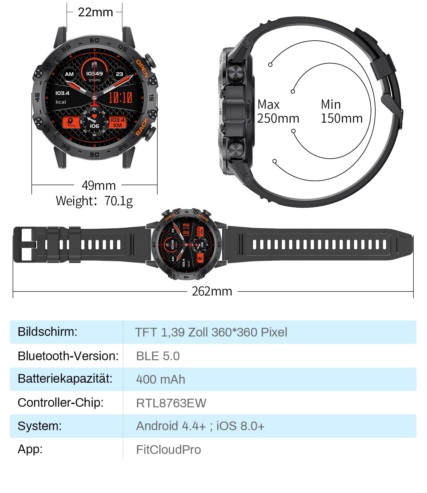 LIGE Smartwatch Herren mit Telefonfunktion, 1,39 Zoll Militär Smart Watch mit 24H Herzfrequenz, Blutdruck, Schlafdauer, 100+ Sportmodi Fitnessuhr, 300+ Zifferblätter, IP67 Wasserfest, Schwarz