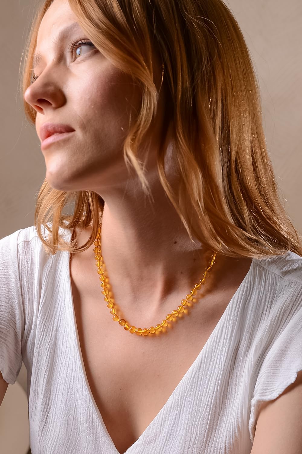 Amber Necklace for Women with 18K Gold Plated Silver Clasp - 19 inch w/t 2 inch Extender- HandMade from Baroque Amber Beads