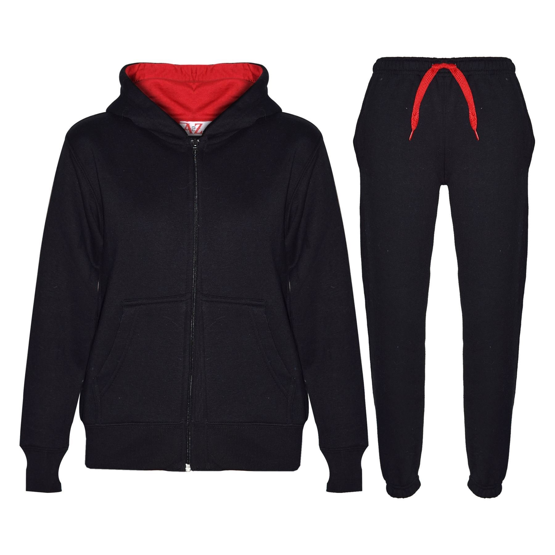 A2Z 4 Kids Plain Tracksuit Contrast - T.S Contrast Trim Black Red 13