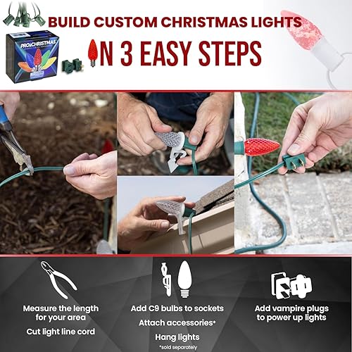 Miniatura 5 de Pro Christmas C9 - Kit de luces LED de Navidad para techos y caminos, corte a medida, grado comercial al aire libre (cable blanco con enchufes de