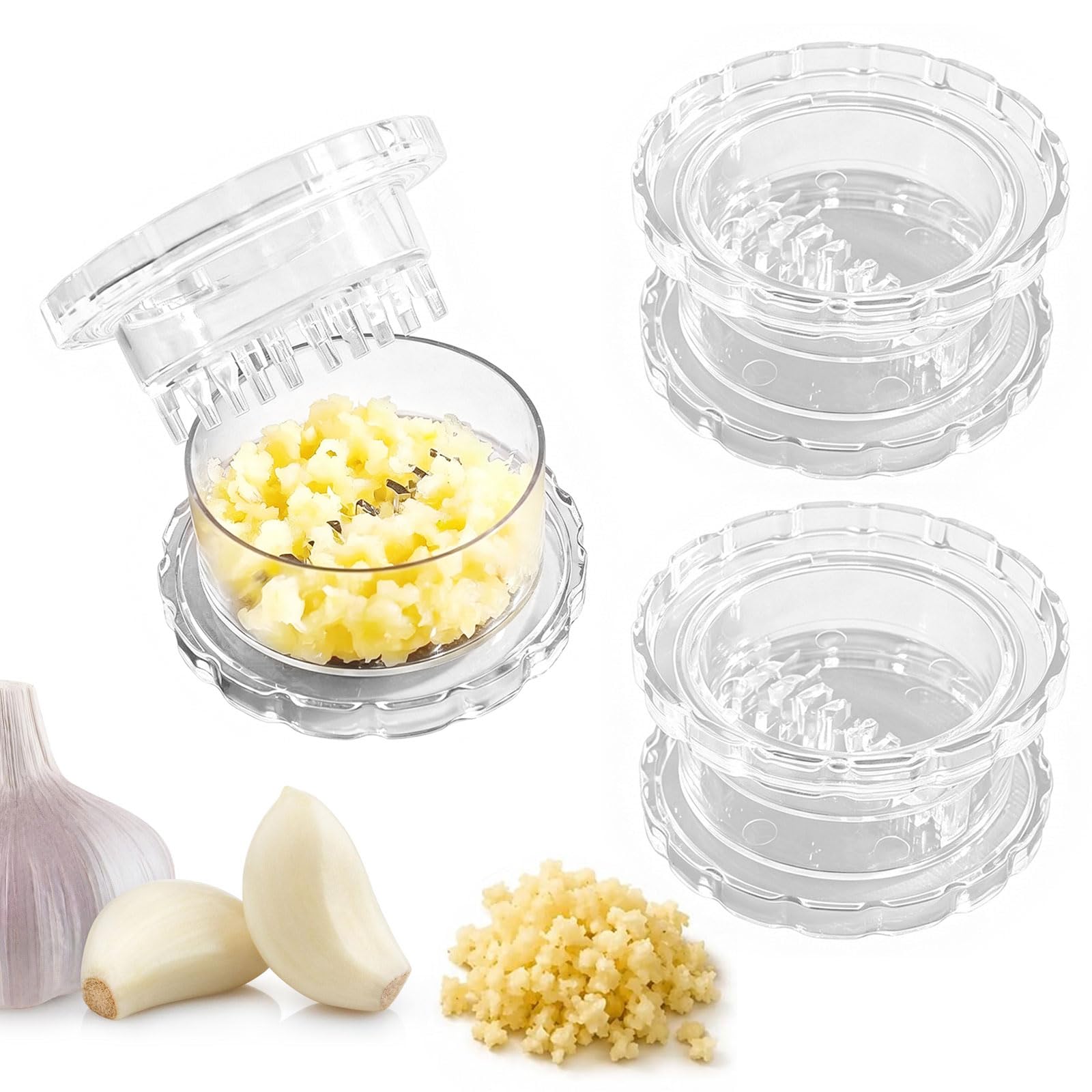Wegiwuca Portable Garlic Press & Choppers Clear Manual Garlic Twisting Grinder Mincer Tool for Gingers Onion Nut Effortless Hand Operated Kitchen Tool Mincer