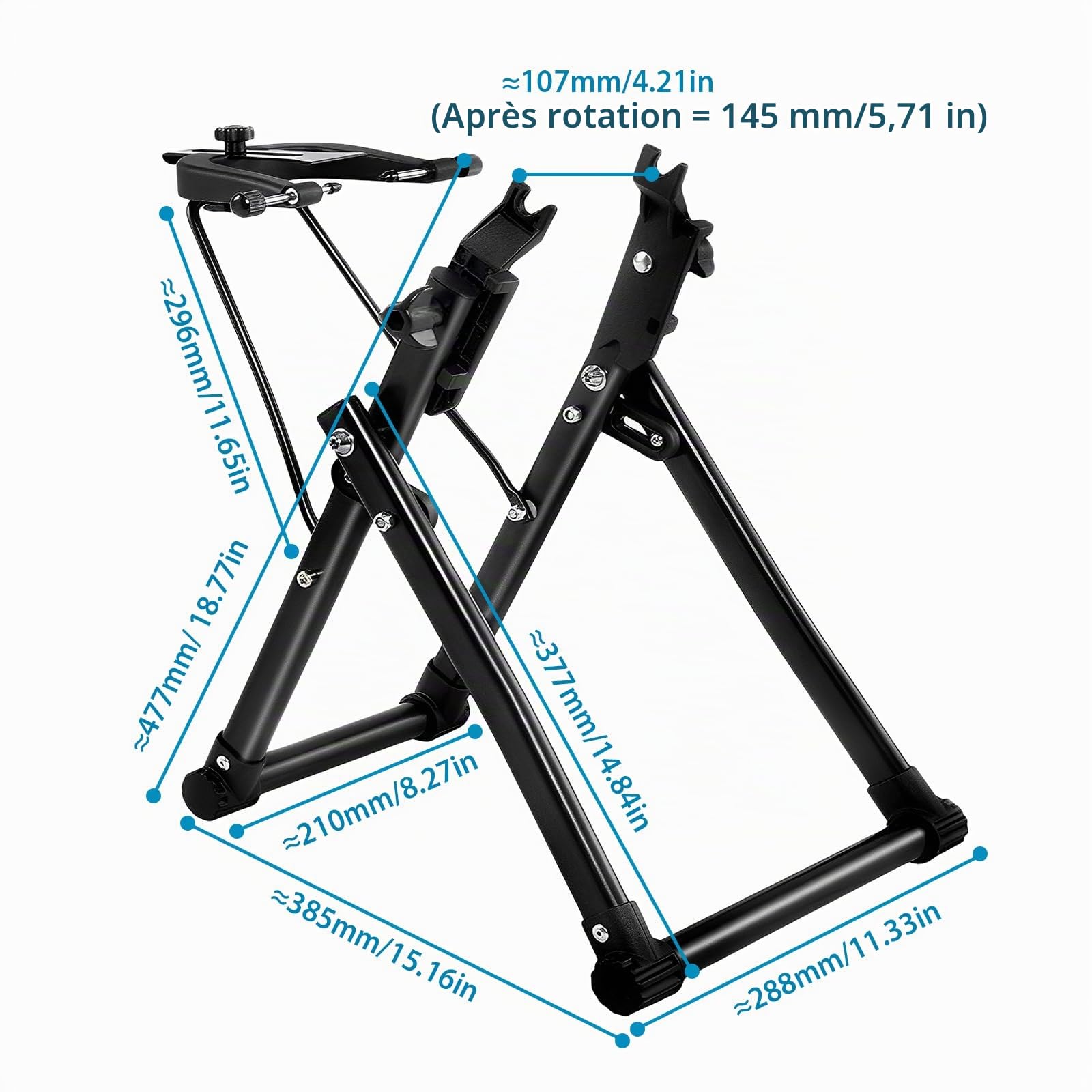 LIROPAU Support de centrage pour roues de vélo - Support de centrage pliable - Convient pour VTT, vélos, vélos de route - En métal - Noir