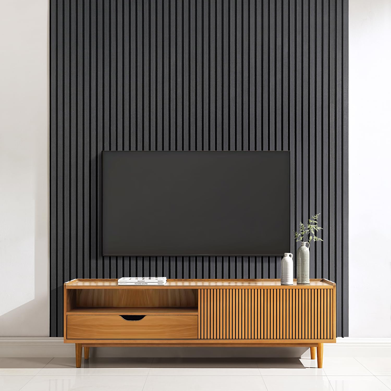 Home Treats Grey Oak Wall Panel Wood Slat | Decorative Wooden Panelling 3D Slatted Acoustic Sound Absorbing Ceiling Or Wall Slats (, 240 X 60Cm (2 Pack))