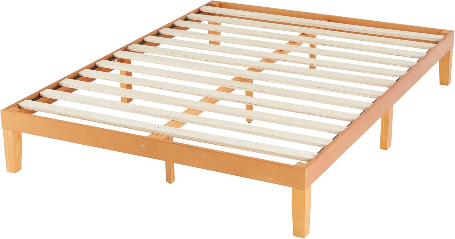 Simple Deluxe King Size Wood Bed Frame, 12 Inch Wooden Platform Bed with Support Slats, No Springs Required, Storage Space Under The Durable Bed Frame, Natural Pine