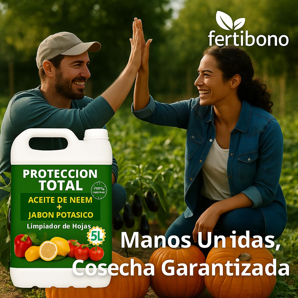 FERTIBONO PROTECCION TOTAL Jabón Potásico y Aceite de Neem – Cuidado Natural 100% para Plantas | 5L | Fortalece, Limpia y Equilibra | Ideal para Huertos y Jardines Ecológicos