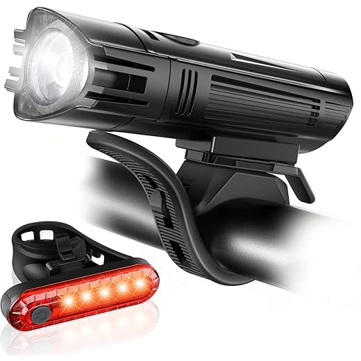 Ascher Ultra Bright USB Rechargeable Bike Light Set, Powerful Bicycle Front Headlight and Back Taillight, 4 Light Modes, Easy to Install for Men Women Kids Road Mountain Cycling