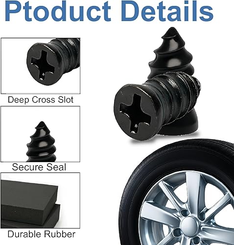 Miniatura 5 de 60 clavos de goma para reparación de neumáticos, tapones confiables de reparación de neumáticos que se atornillan con destornillador, tornillos