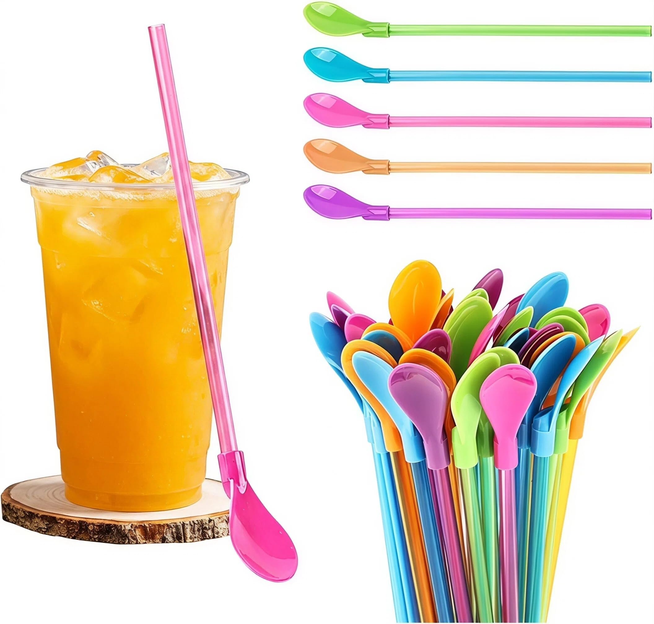20PCS Multicolor Plastic Slush Straws with Scoop, 2-in-1 Slushy Straw Spoons Reusable Straw for Smoothies Milkshakes Coffee Cocktail, 9.3 inches x 1 inch