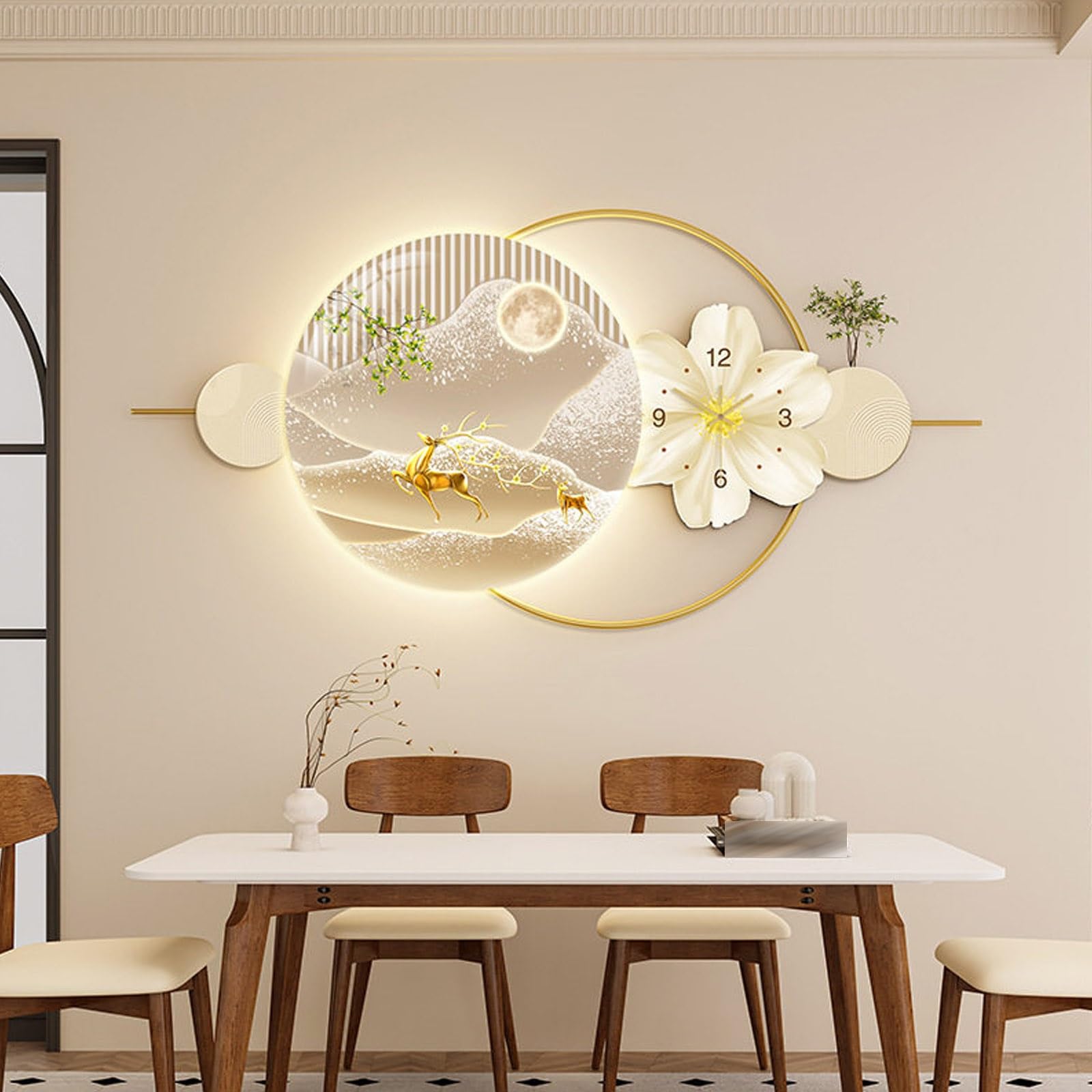 Cuadro 3D de Porcelana de Cristal con Reloj Silencioso Yidlkecqey 60x120cm para Salón