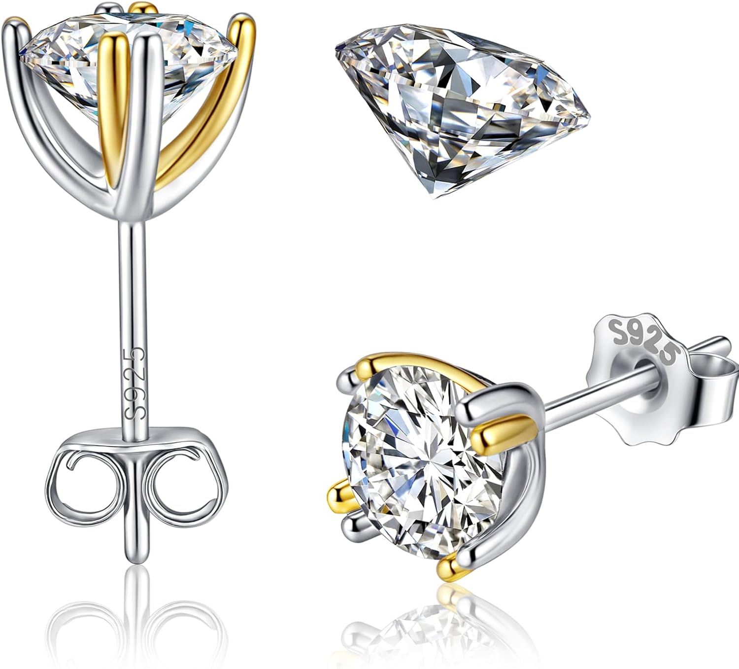 Moissanite Earrings Studs 1CT-3CT Hypoallergenic S925 Sterling Silver Earring for Women Men 18K Gold Plating Stud Earrings Simulated Diamond Moissanite Jewelry Birthday Gifts for Women Men