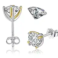 Moissanite Earrings Studs 1CT-3CT Hypoallergenic S925 Sterling Silver Earring for Women Men 18K Gold Plating Stud Earrings Simulated Diamond Moissanite Jewelry Birthday Gifts for Women Men