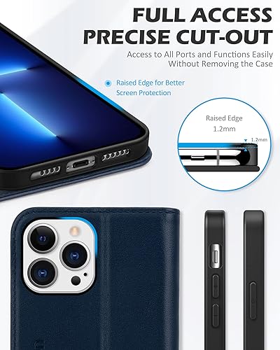 Miniatura 7 de SHIELDON Funda tipo cartera para iPhone 13 Pro Max 5G, de piel auténtica, plegable, magnética, a prueba de golpes, con ranuras para tarjetas de