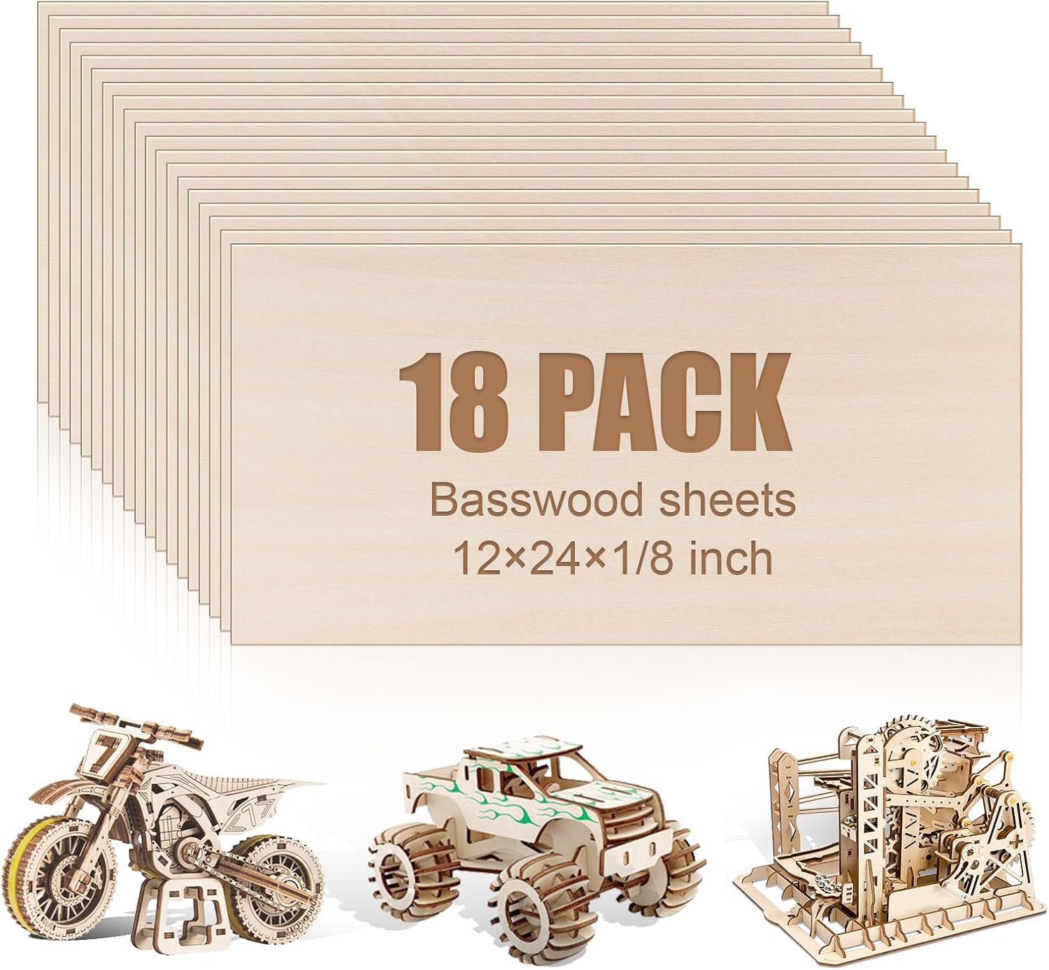 18 Pack 12x24x1/8 Inch Basswood Sheets, Large Size Basswood for Laser Cutting & Engraving, Plywood Wood Board Unfinished Wood Sheets for Crafts, DIY Architectural Models, Wood Burning and Painting.