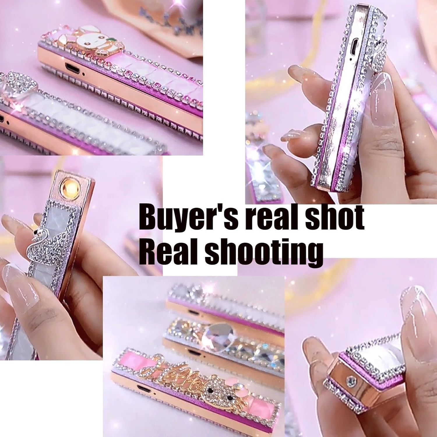 TARVIT Mini Electric Lighter， Plasma Lighter USB Rechargeable, Windproof flameless，Pink Appearance Cute Bling Glitter Rhinestone Women Lady Wife Gifts (Color : 21)