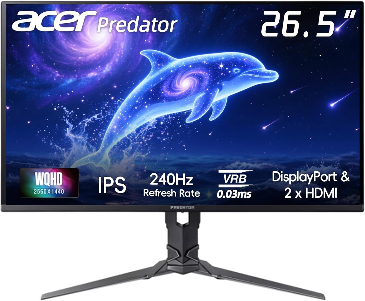 Acer 26.5" Predator Gaming Monitor, OLED WQHD(2560 x 1440), 240Hz, 0.03ms, Display Port & 2 x HDMI, DCI-P3 99%, AMD FreeSync Premium, Anti Glare, Tilt/Height/Pivot/Swivel, Wall Mountable, Black