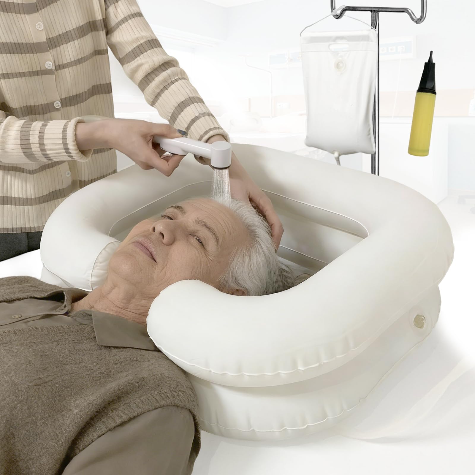 Kit doccia gonfiabile per letto da comodino, sistema doccia per disabili e anziani facile, gravidanza, paziente legato o post-chirurgico, paziente confinato a letto (confezione da 4)