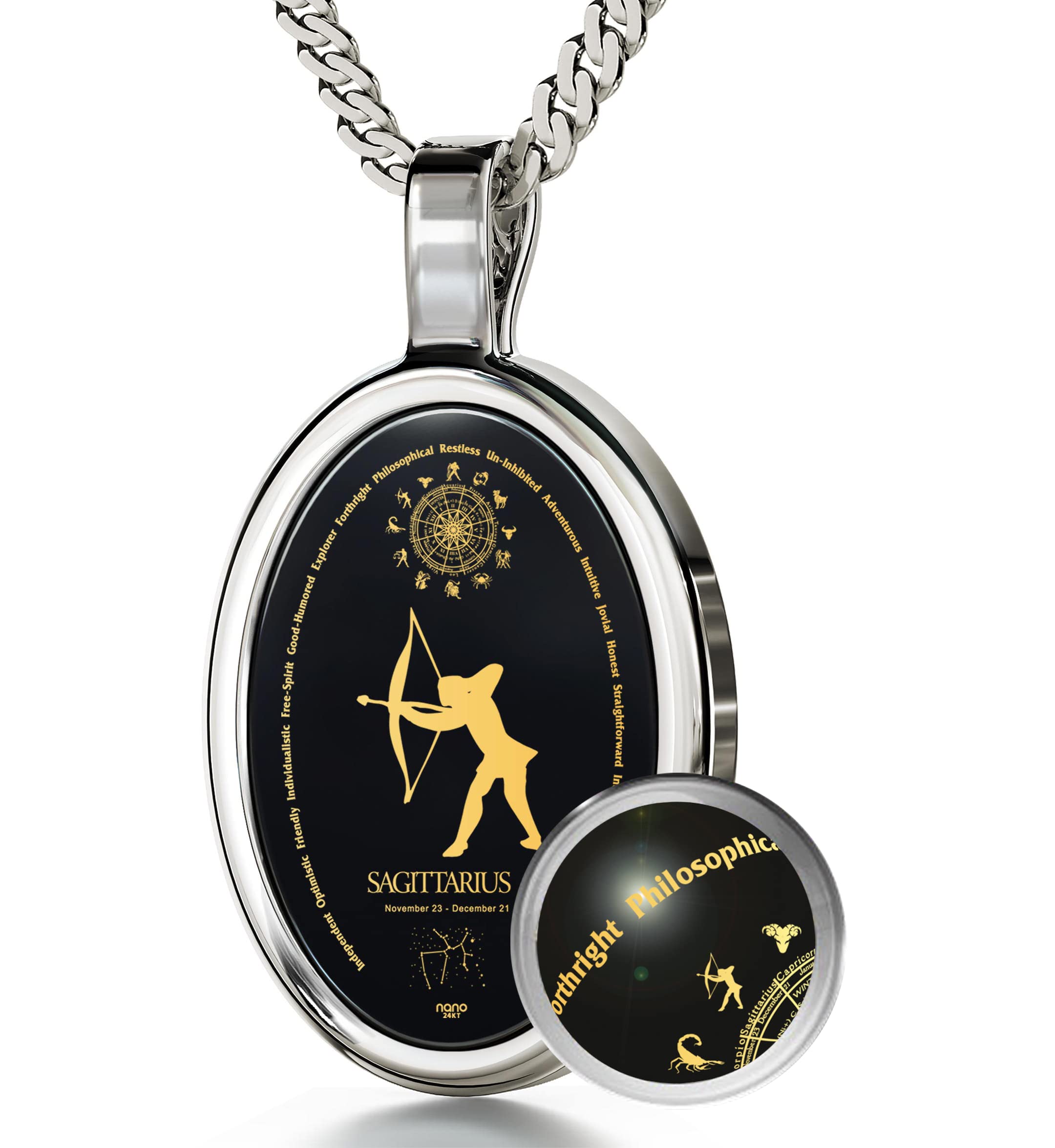 Sagittarius Necklace Zodiac Pendant for Birthdays 23rd November to 21st December September May Star Sign and Personality Characteristics Pure Gold