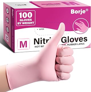 Borje Light-Duty Nitrile Disposable Gloves, 100 Count, Pink, Medium, Latex & Powder-Free, Food Safe, Esthetician, Cleaning, Cooking
