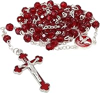 Vista 2 de Needzo Rosario de confirmación de imitación rojo rubí, regalos religiosos para niñas, caja acrílica incluida, crucifijo de 1.25 pulgadas, Zinc, No