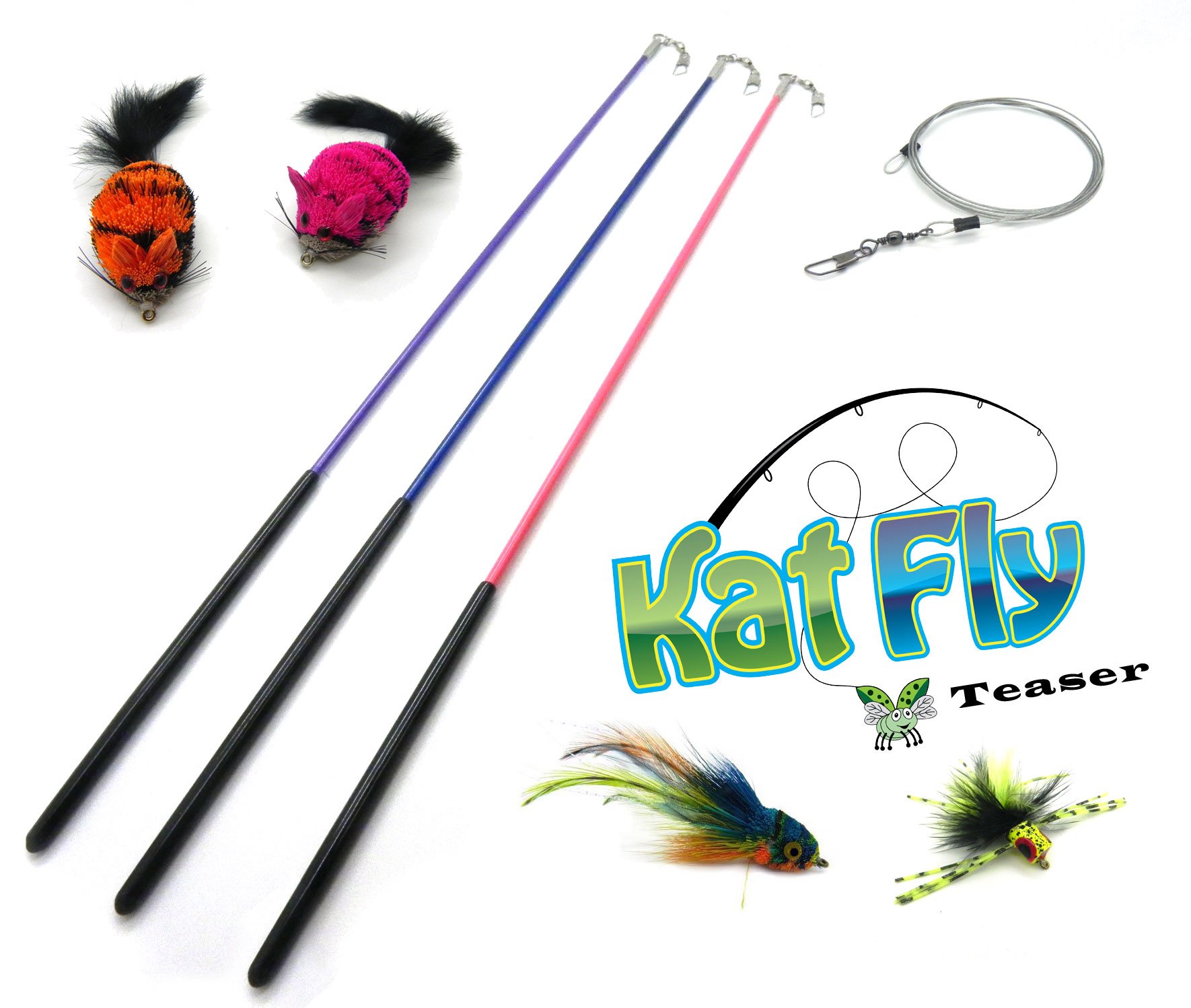 Kat Fly Teaser Wand with 4 Cat Teasers Refills - Purple