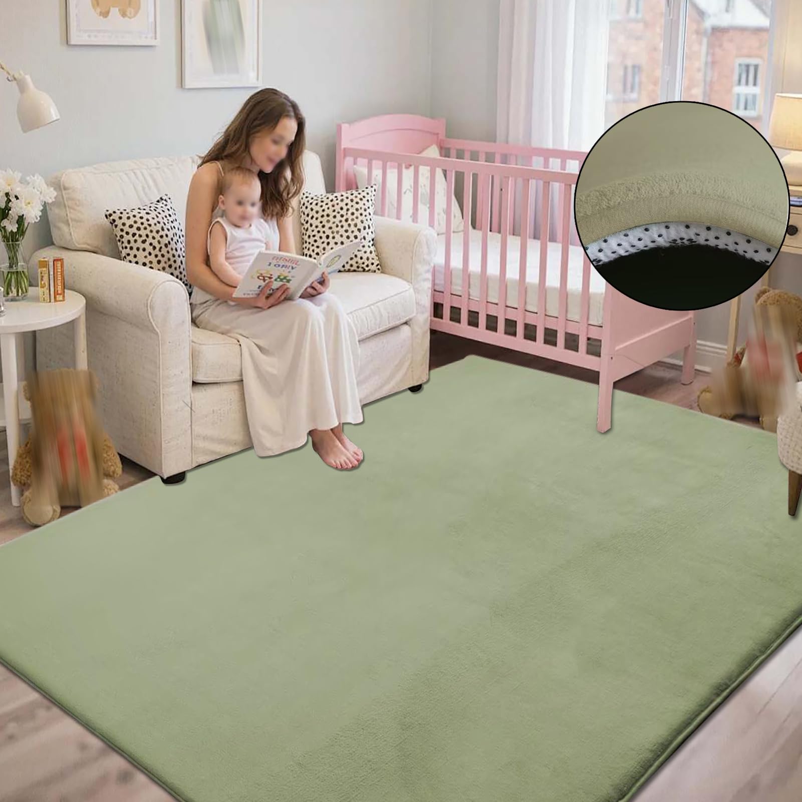 Tapis Bebe Epais, 2cm Epais Tapis de Jeu Ramper avec Mousse Mémoire Vert Herbeux 120 x 180 cm Tapis de Jeu Bebe Velours Corail pour Chambre, la Chambre du bébé, Salon, Parc Enfants