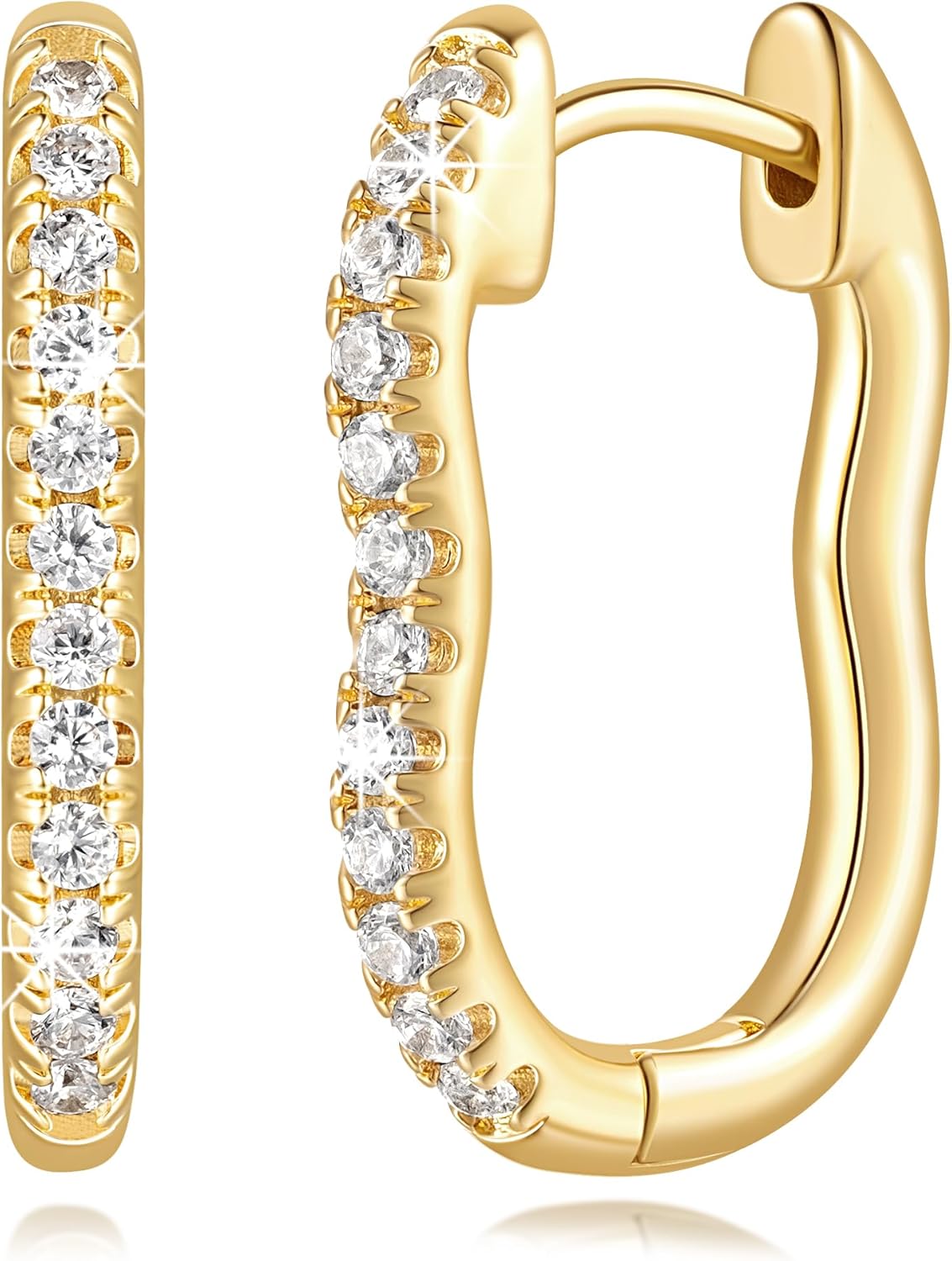 Gold Hoop Earrings for Women 14K Gold Hoop Earrings for Women Cute Square Hoops Earring for Womens with Cubic Zirconia Irregular Curved Silhouette Square Hoops Earring for Womens 24mm