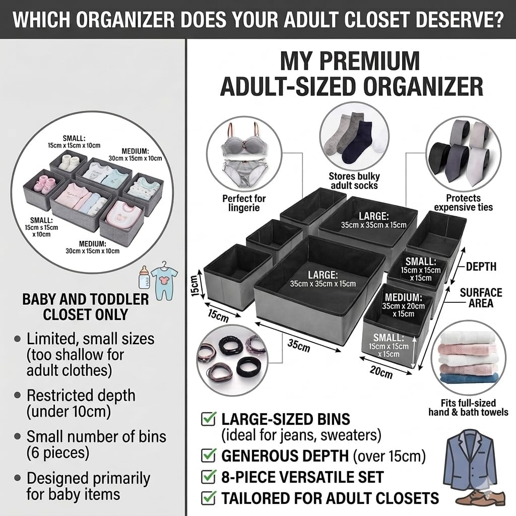 Heavy Duty Shelf Divider Drawer Organizer -Multi-Porpose Storage for Clothes, Accessories, Bells & Sockseavy