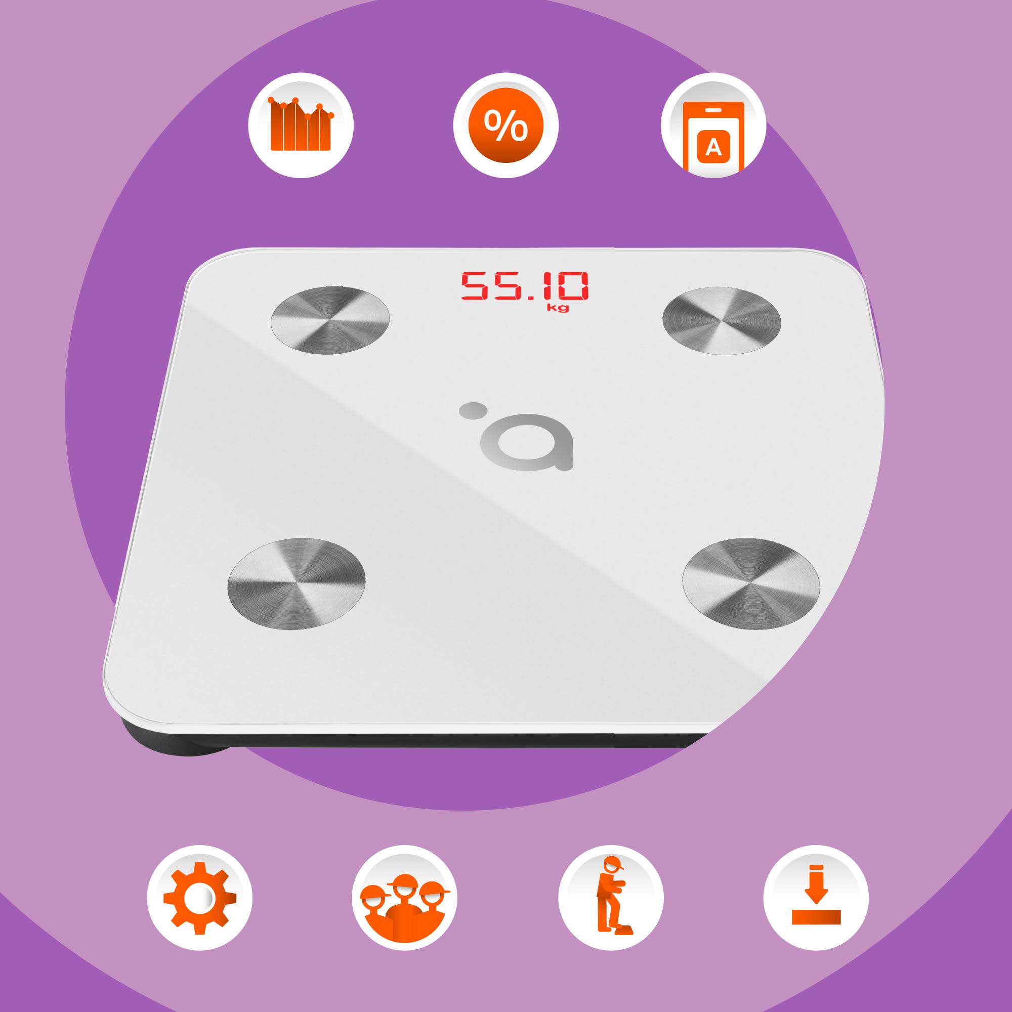 acme SC101W Pèse Personne Impédancemètre I Balance Connectée I Balance Pese Personne I Bluetooth, La Masse Graisseuse, l’IMC et le MB (métabolisme de base)