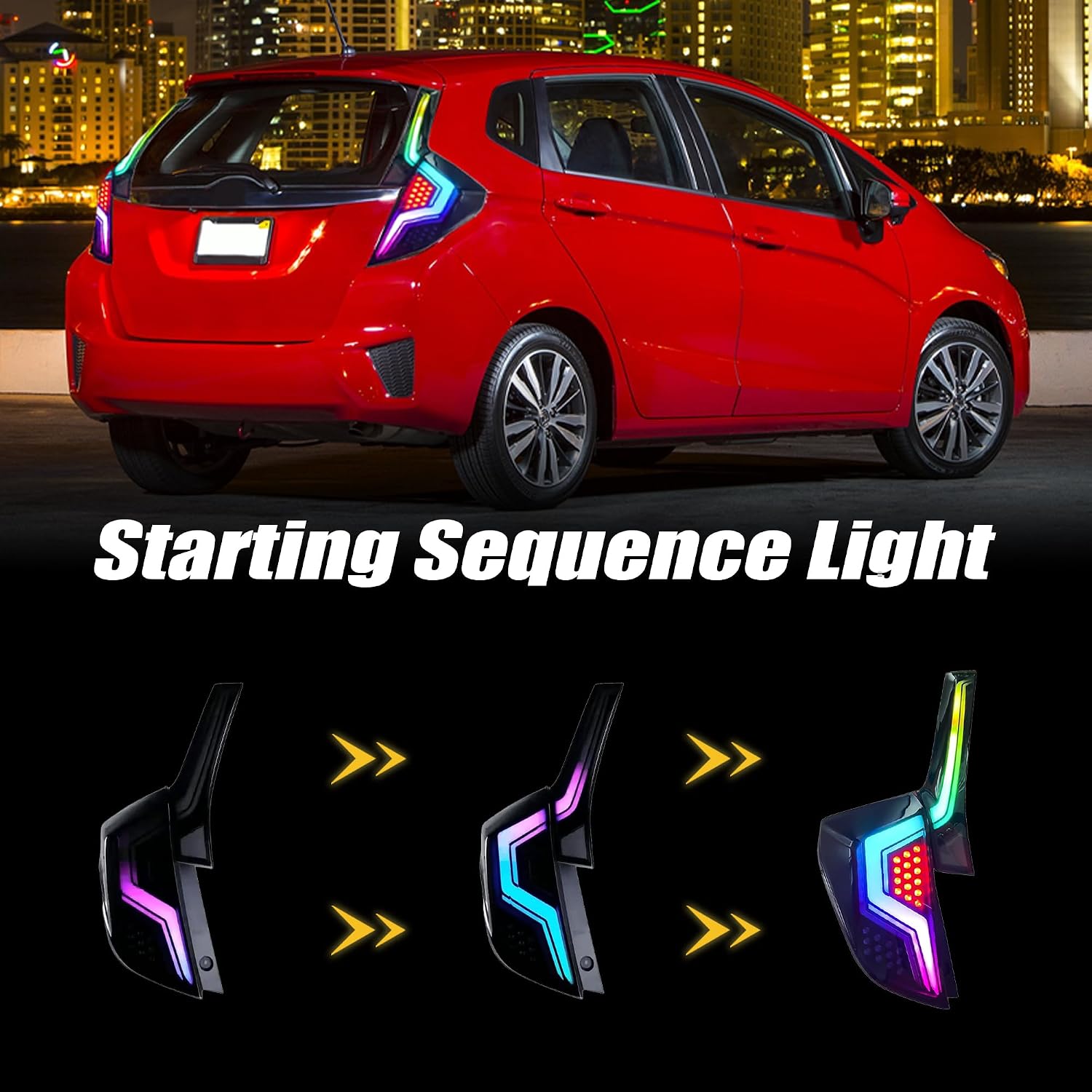 Tail lights for Honda Fit 2014-2018 LED Rear Light Assembly Dynamic Start Up Animation Sequential Turn Signal, Intelligent Control of RGB, Smoked Left Right Taillights