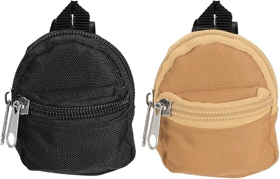 Mini Zipper Backpack, Tiny Backpack 1/6 Scale (Black/Dark Khaki)