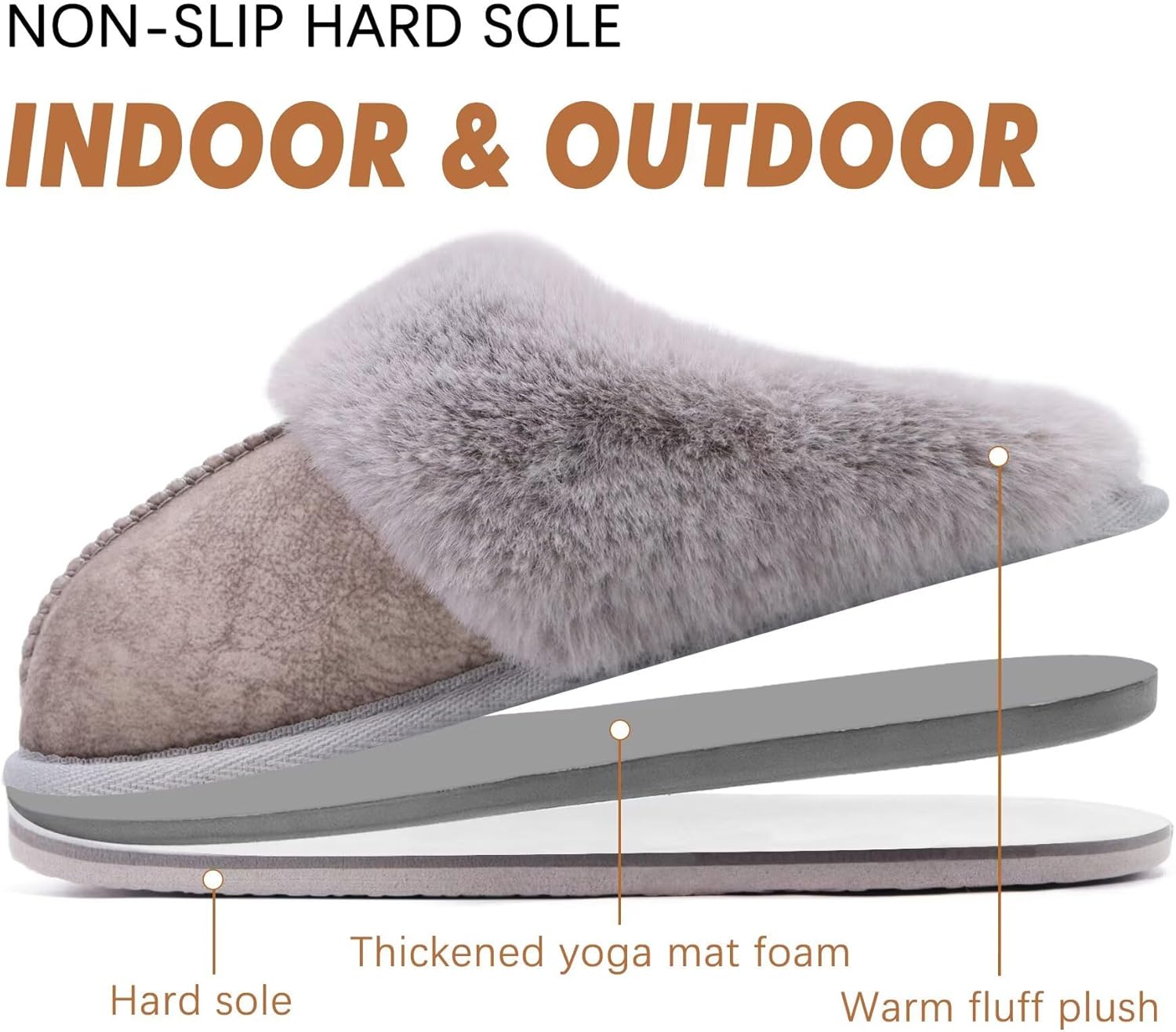 KuaiLu Womens Cozy Memory Foam Slippers Ladies Fuzzy Faux Fur Lined Warm Arch Support House Shoes Slip on Comfy Winter Scuff Indoor Outdoor Rubber Hard Sole - Image 6