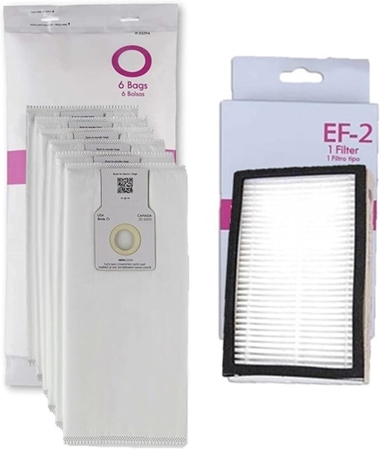 6 O/U HEPA Bags 53294 + 1 EF-2 Filter K3040 86880. Compatible with Kenmore Upright Vacuum Cleaners.