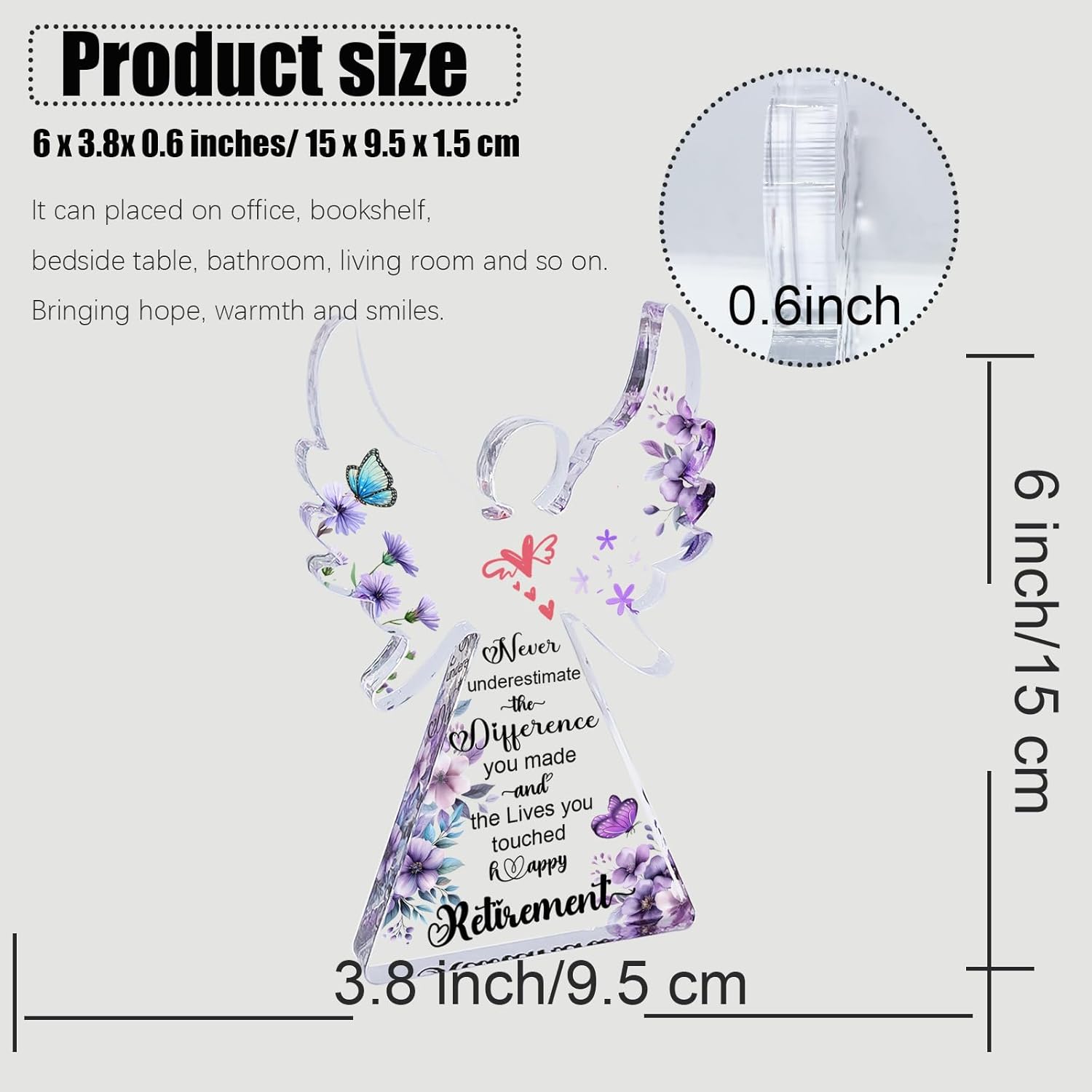 Angel Retirement Gift for Woman, Happy Retirement Gifts 6” Angel Acrylic Plaque for Retirement Party Decorations, Retired Gifts for Woman Coworker Teacher Nurse Doctor Friend - Image 3