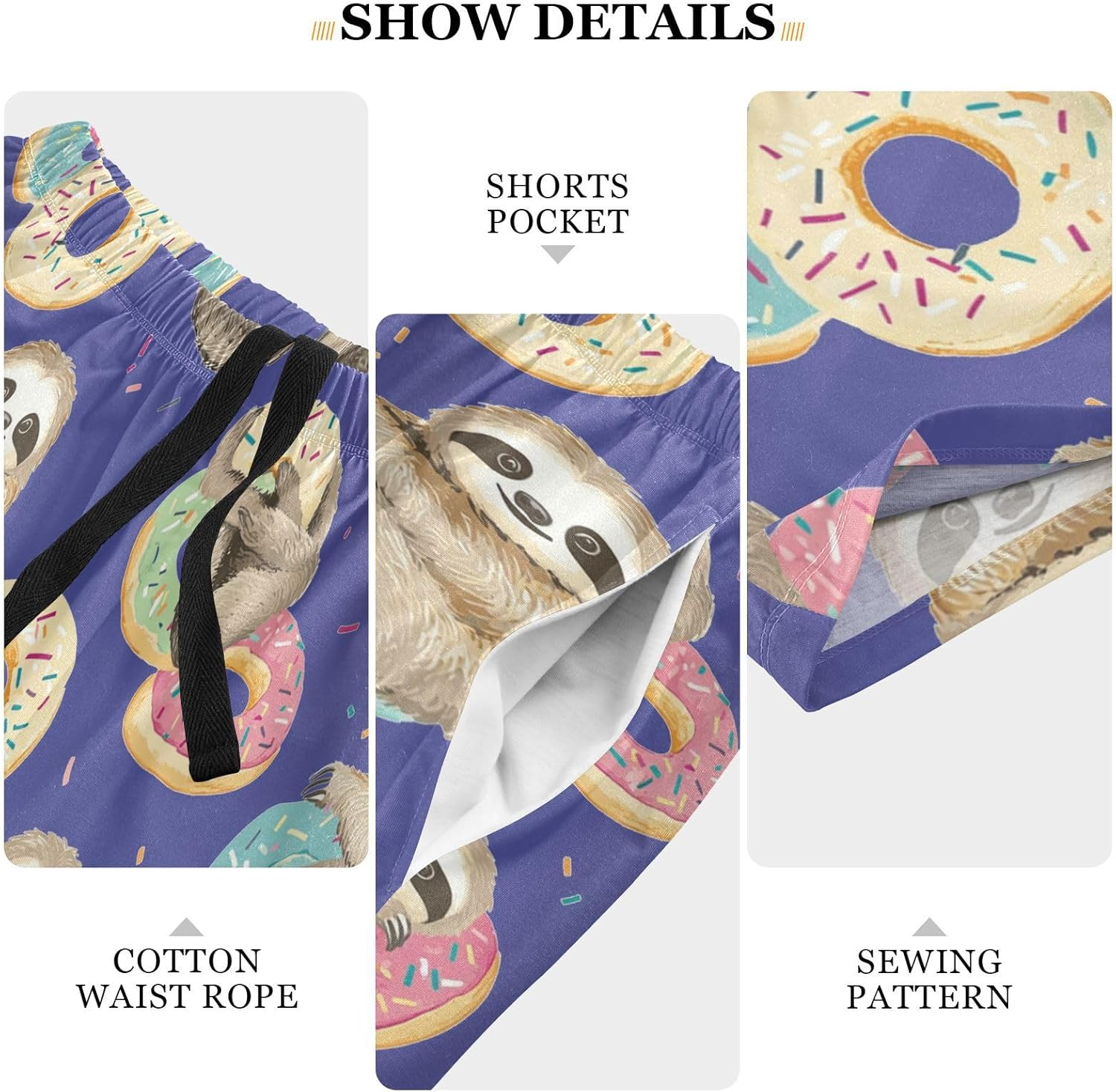 Vdsrup Sloth Men's Pajama Pants Short Sleepwear Donut Pj Bottom with Pockets Drawstring Lounge M - Image 5