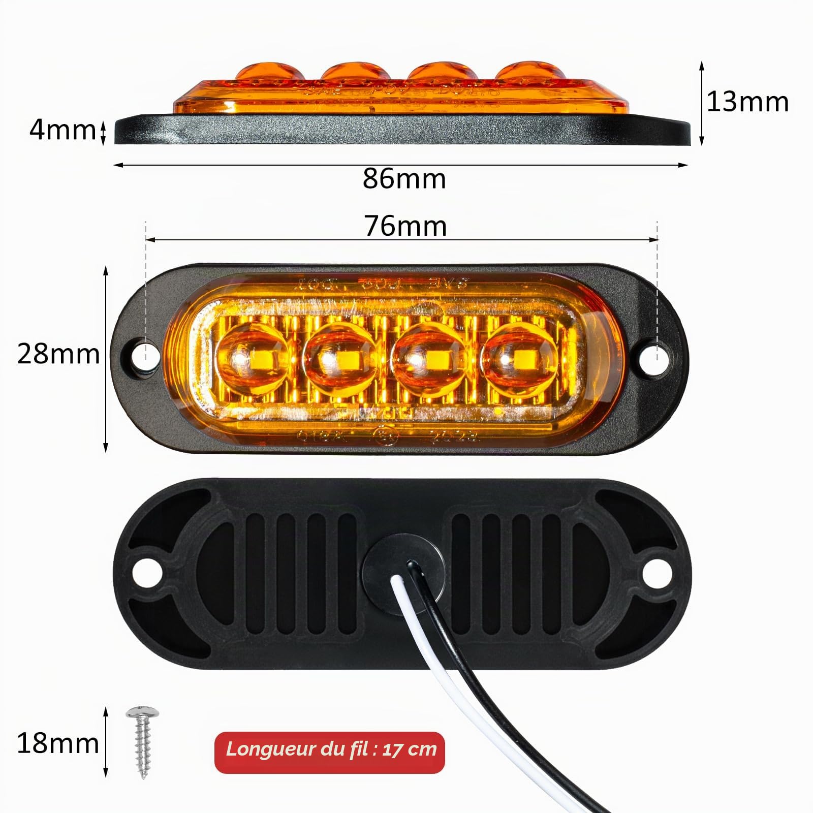 Catekro 10 x Feux de Gabarit LED 12V/24V 4 LED Feux de Position (Jaune) | Feu de Gabarit Remorque Étanches pour Remorque Camion Bus Caravane Signalisation Latérale Universels Orange
