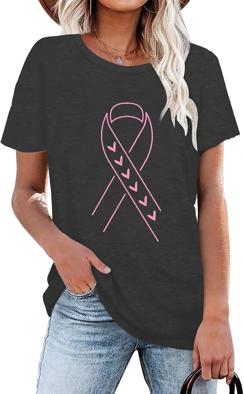 Breast Cancer Shirts for Women Pink Ribbon Breast Cancer Awareness T-Shirt Short Sleeve Tee Tops - Image 4